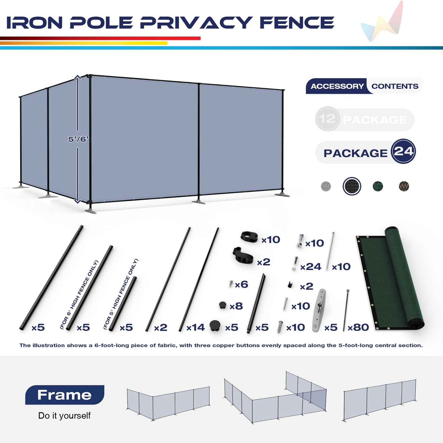 Windscreen4less Outdoor Privacy Fence Screen, 6'x12' Freestanding Privacy Fencing Set with Iron Poles and Ground Spikes, UV Resistant Mesh Cover Garden Pet Fencing for Backyard Patio Pool, Green