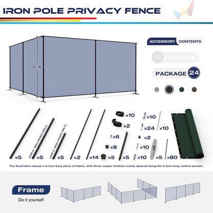 Windscreen4less Outdoor Privacy Fence Screen, 6'x12' Freestanding Privacy Fencing Set with Iron Poles and Ground Spikes, UV Resistant Mesh Cover Garden Pet Fencing for Backyard Patio Pool, Green
