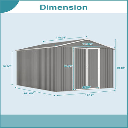 YOPTO 10x12 FT Outdoor Storage Shed with Floor Frame Kit,Metal Shed W/Double Lockable Doors,Garden Tool Storage House W/ 4 Air Vents & Sloped Roof,for Backyard,Patio,Lawn,Gray