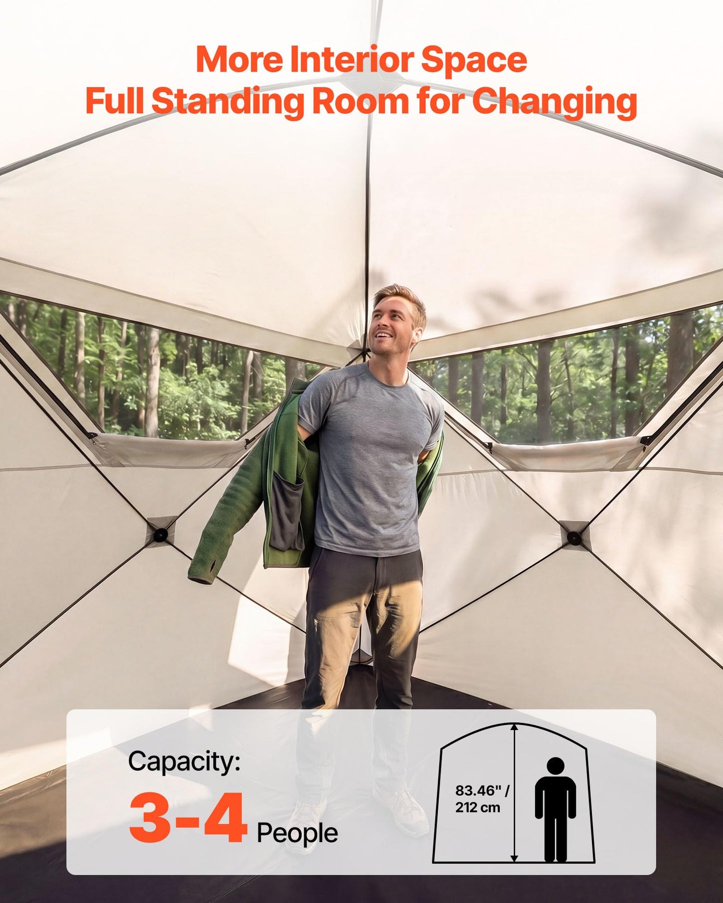 VEVOR Camping Tent, 4 Person Pop Up Instant Cabin Tent with Wider Door Large Mesh Windows, 83.5" High, 60 Seconds Easy Setup, Portable Cabin Hub Tents with Carry Bag for Family Outdoor Camping Hiking