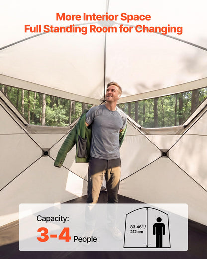 VEVOR Camping Tent, 4 Person Pop Up Instant Cabin Tent with Wider Door Large Mesh Windows, 83.5" High, 60 Seconds Easy Setup, Portable Cabin Hub Tents with Carry Bag for Family Outdoor Camping Hiking