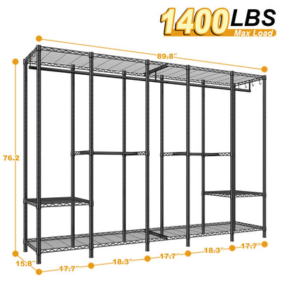 Ulif H50 Extra Large Clothes Rack, Heavy Duty Garment Rack, Freestanding Portable Closet, Clothing Racks for Hanging Clothes, Wardrobe Closet 89.8'' W x 15.8" D x 76.4" H, Max Load 1400 Lbs, Black