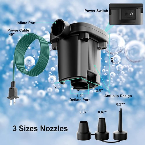 Electric Air Pump - Quick-Fill Portable AC110-120V for Inflatables, Mattresses & Pool Floats