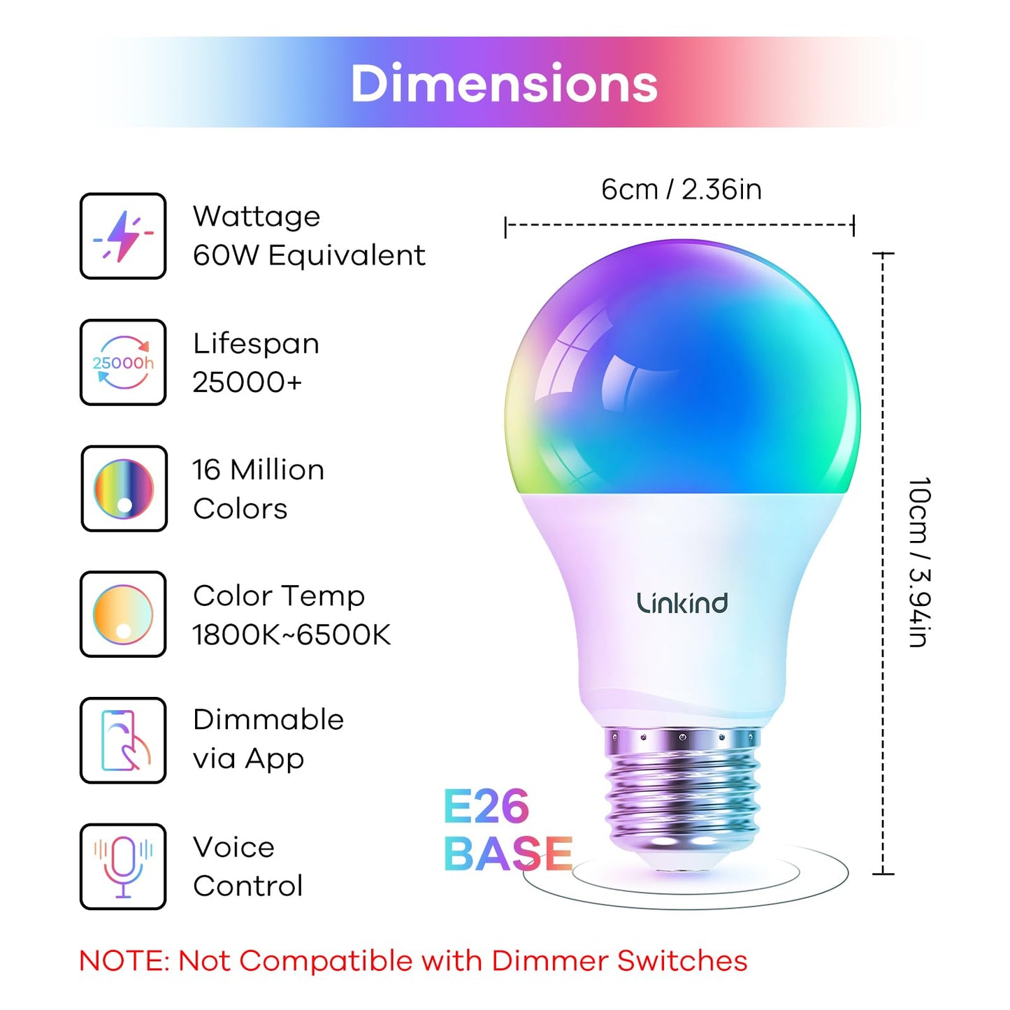 Linkind E26 Smart Edison Bulbs, 2700K-6500K Tunable WiFi Edison Bulbs with Remote Control, 8W 60W Equivalent Dimmable ST19 (ST58) Vintage Light Bulbs 800lm, Compatible with Alexa & Google Home, 4-Pack