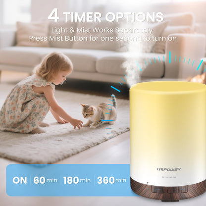 URPOWER 300ml Aromatherapy Essential Oil Diffuser Ultrasonic Air Humidifier AUTO Shut Off Scent Diffuser Night Light 7 Color Changing LED Lights and 4 Timer Settings for Bedroom Office Home