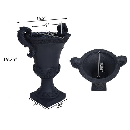 roomfitters Garden Urn Planter Decorative Planter for Indoor and Outdoor Spaces, Elegant Antique-Inspired Design, Durable MGO Construction, Black