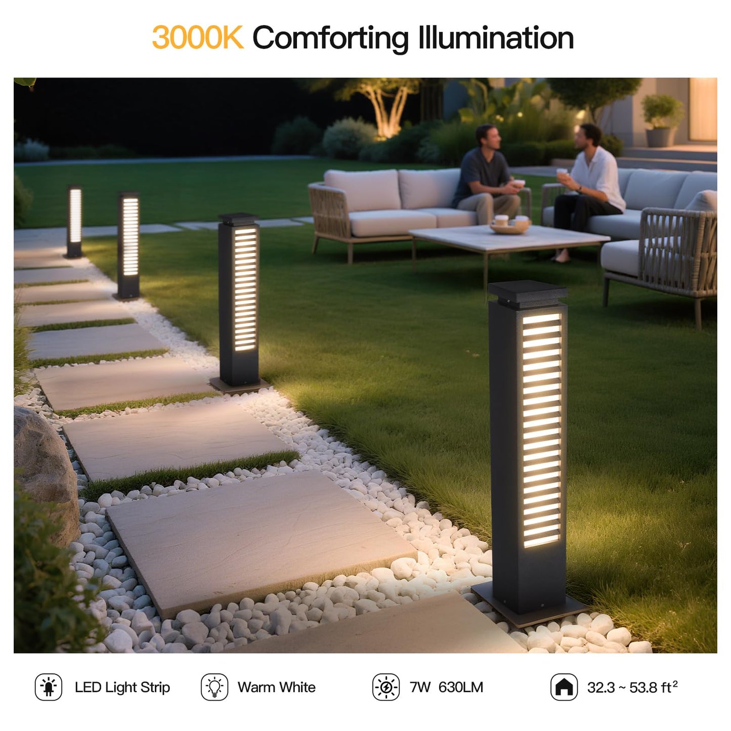 MVBT Outdoor Pathway Lights, 27.6" AC 100-240V Bollard Lights, IP65 Waterproof Path Light, 3000K LED Bollard Landscape Lighting, Modern Commercial Curb Appeal Light for Garden Driveway Sidewalk Lawn