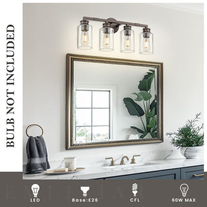 Emliviar 4-Light Vanity Light, Oil Rubbed Bronze Finish, Clear Glass Shade, Model YCE253B-4W ORB