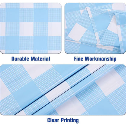 Kesfey 9 Packs Light Blue Gingham Tablecloth Pale Blue and White Checkered Tablecloths 54 x 108 Inches Disposable Plastic Gingham Tablecovers Waterproof Rectangle Picnic Table Cover for Birthday Party