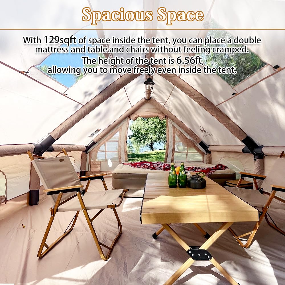 TOMOUNT Inflatable Tents 13ft*High6.5ft Large Air Glamping Tents with Pump for Family Camping 4 Seasons 6~8 Person Tent Waterproof