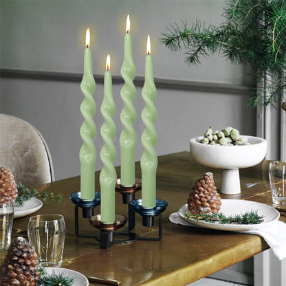Gedengni Pastel Taper Candle Green Candlesticks - Set of 4 Long Candle Sticks Unique Tapered Candles Twisted Candlestick 10inch Spiral Candle for Home Décor Weddings Women Gifts (1D4PCS-GREEN)