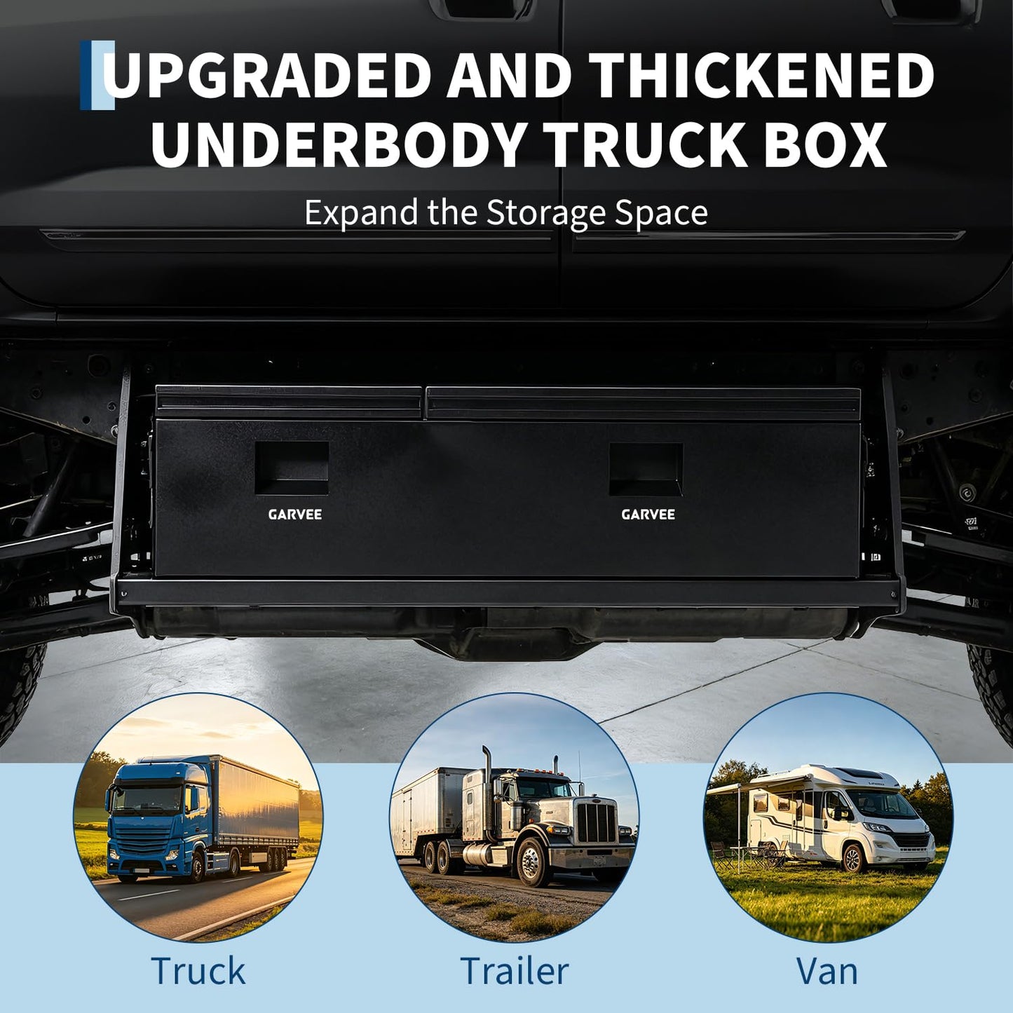 Garvee Heavy Duty Steel Truck Bed Tool Box, Truck Tool Box with Side Handle, Waterproof Trailer Storage Tool Box Chest Box Organizer for Pickup, Truck Bed, RV, Trailer