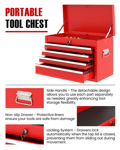 ARNOT 2-in-1 Rolling Tool Chest with 5 Drawers, Heavy-Duty Metal Tool Box with Wheels, Detachable Top Tool Box & Rolling Tool Cabinet for Garage, DIY (6-Drawers Whith Middle Box, Red)