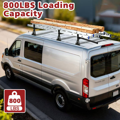hightall Van Ladder Rack with Roller,Adjustable Length 50-61" Van Roof Rack with Cargo Stoppers,Compatible with Ford Transit150/250/350,Enclosed Trailer,Drilling Required