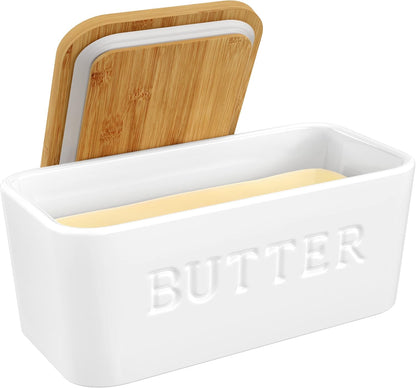 PriorityChef Extra Large Butter Dish - Ceramic Airtight Butter Keeper with Lid | White Countertop Storage