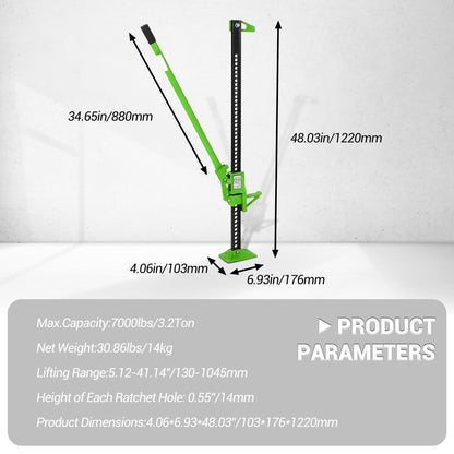 GarveeTech Farm Jack,33" High Lift f-Arm J-ack,7000 Lbs Capacity Ratcheting Off Road f-Arm J-ack, Utility Heavy-Duty f-Arm J-ack for Tractor, Truck, SUV, Bumper Lift, Lift Height 5.12-25.39 Inches
