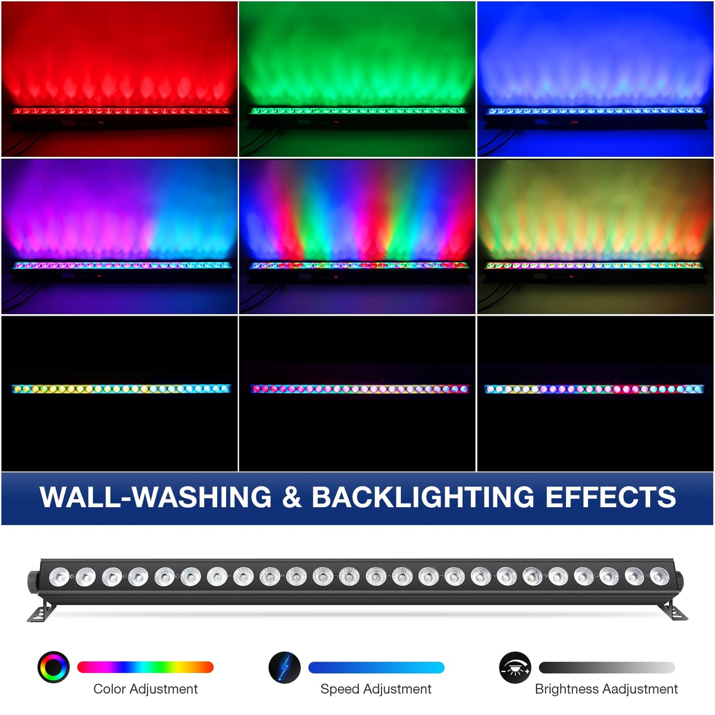 OPPSK Stage Wash Light Bar for DJs: 120W RGBW Wall Wash Lights with RGB Background LEDs - APP IR Remote & DMX Control - Sound Activated Lighting - Easy Setup with Tripod for Wedding Party Church Band