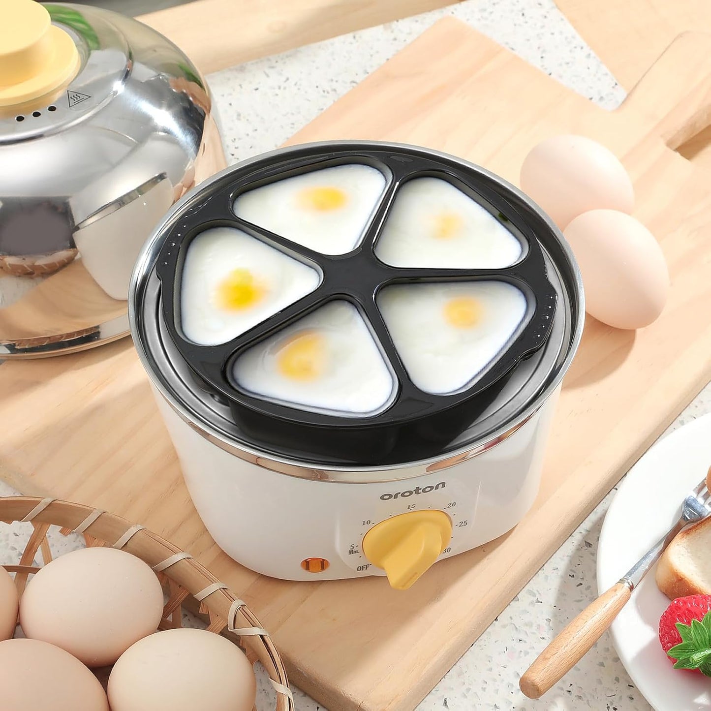 Oroton 9-Egg Stainless Steel Egg Cooker - Automatic Timer, 3 Cooking Modes & Shut-Off Feature