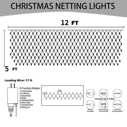 Dazzle Bright 360 LED Net Lights, 12FT x 5FT, Waterproof, 8 Modes, White, Model HB-360WCOI