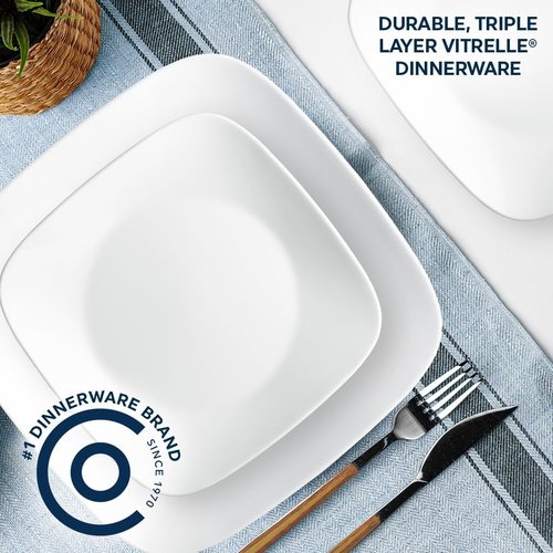 Corelle Vitrelle 6-Piece Salad Plates Set - Lightweight, Chip-Resistant 9-Inch Square Plates in White