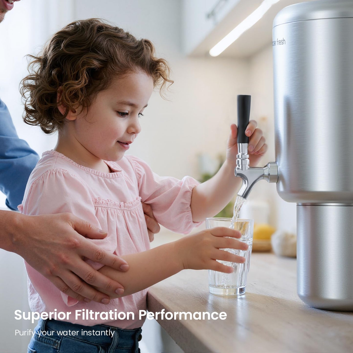 GLACIER FRESH 2.25G Stainless Steel Countertop Water Filtration System, Gravity-Fed with Elarisey™ Filtration Technology, Reduces Heavy Metals, PFOA & PFOS, and Meets SGS Standards