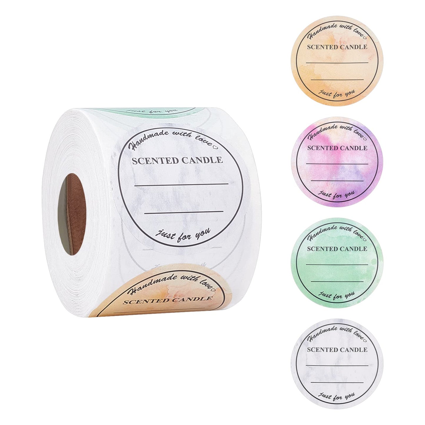 PH PandaHall 2 Inch Candle Stickers, 500pcs Waterproof Scented Candle Labels 4 Colors Handmade Candle Jar Stickers Self Adheisive Candle Labels for Candle Tins, Candle Boxes Packaging
