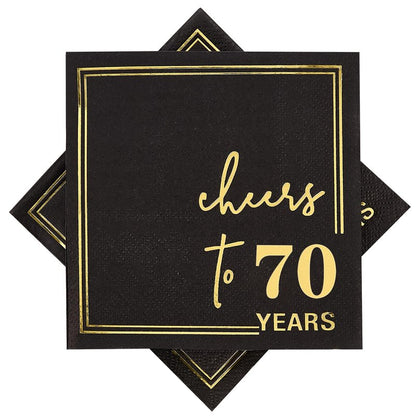 Ottin Black Cheers to 70 Years Cocktail Napkins, 5x5 Inches, 50 Counts, 3-Ply Disposable Party Napkins for 70th Birthdays Decorations, Anniversaries, Weddings, Indoor & Outdoor Celebrations, Gold Foil