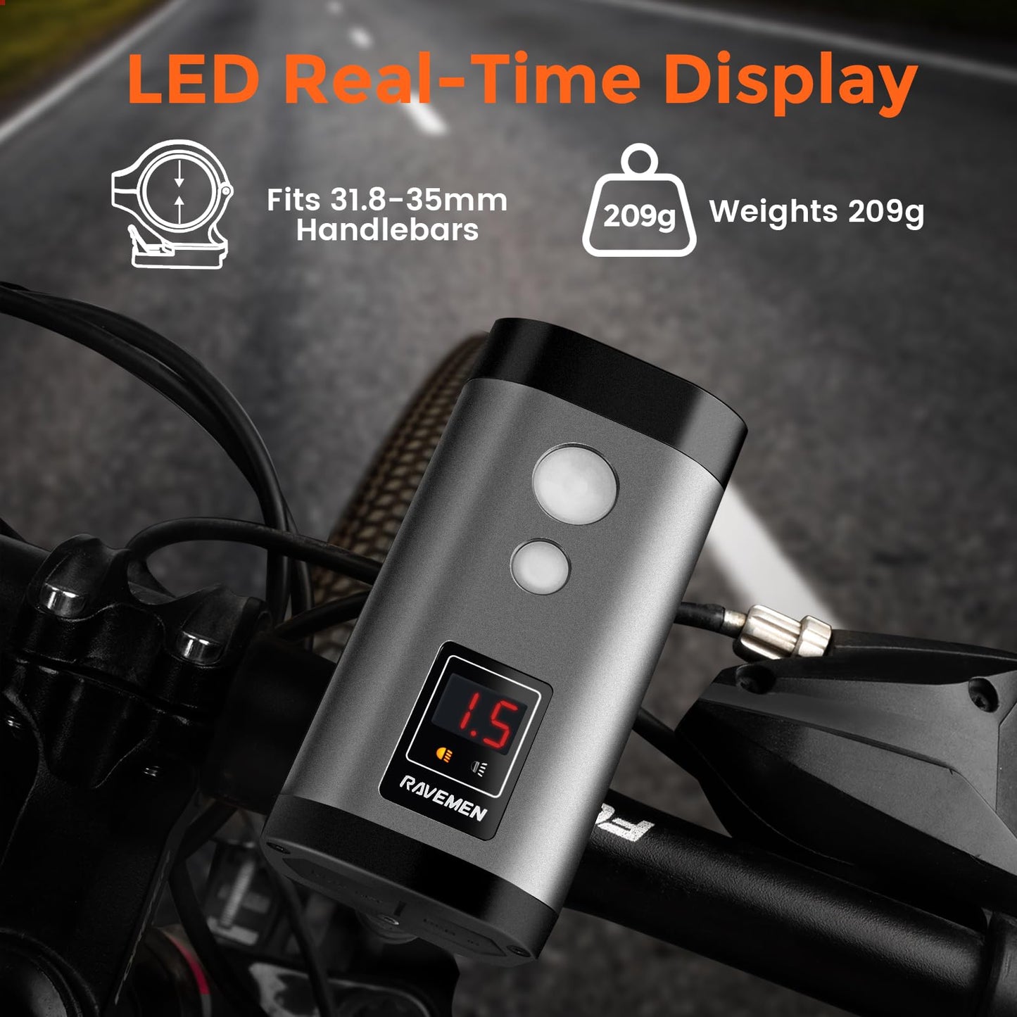 RAVEMEN PR1400 Rechargeable Bike Light, 1400 Lumens Light for Bike with Dual Lens, LED Display, IPX8 Waterproof Bike Front Light for Mountain Biking, Night Riding