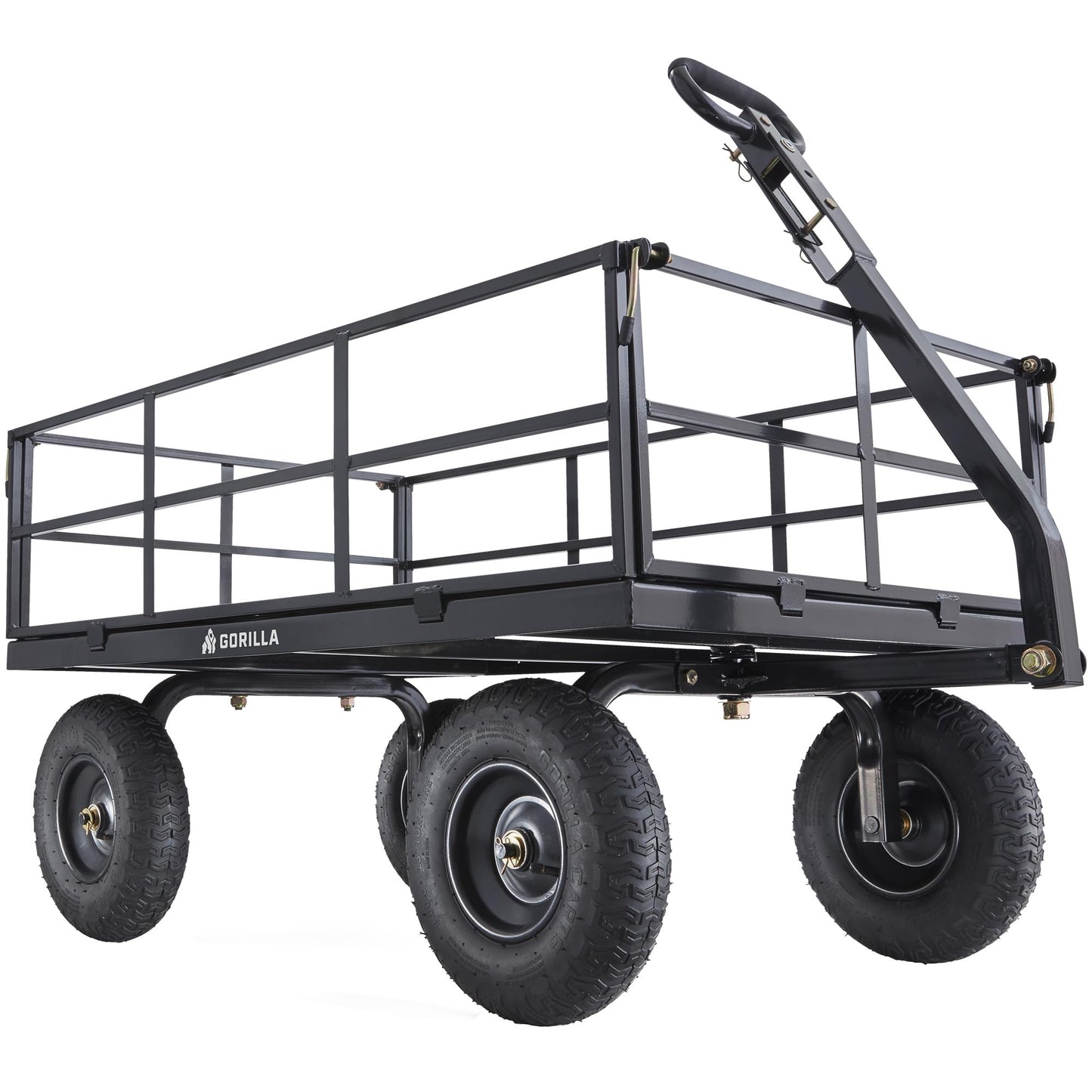 Gorilla Carts Steel Utility Cart, 9 Cu Ft Bed, 1200 lb Load Capacity, Black – Towable Heavy-Duty Outdoor Hauling Wagon with Removable Side Panels for Yard, Lawn, Garden or Landscaping
