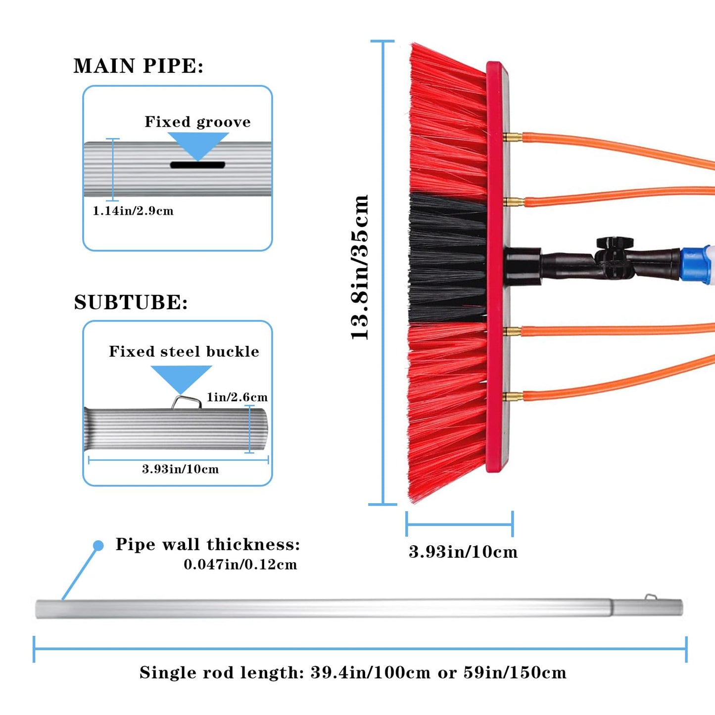 35FT Water Fed Pole Kit Adjustable Solar Panel Cleaning Kit Cleaner Tool for Window Glass Roof Outdoor Glass Brush Window Washing Equipment (35FT)