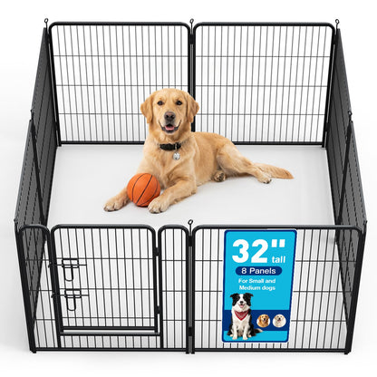 MAKE CHANGES Metal Dog Playpen - 32" Height 8 Panels Foldable Exercise Pen for Dogs Indoor/Outdoor Pen with Door for Pet Animals Portable Pet Playpen Polygon Dog Enclosure (Black)
