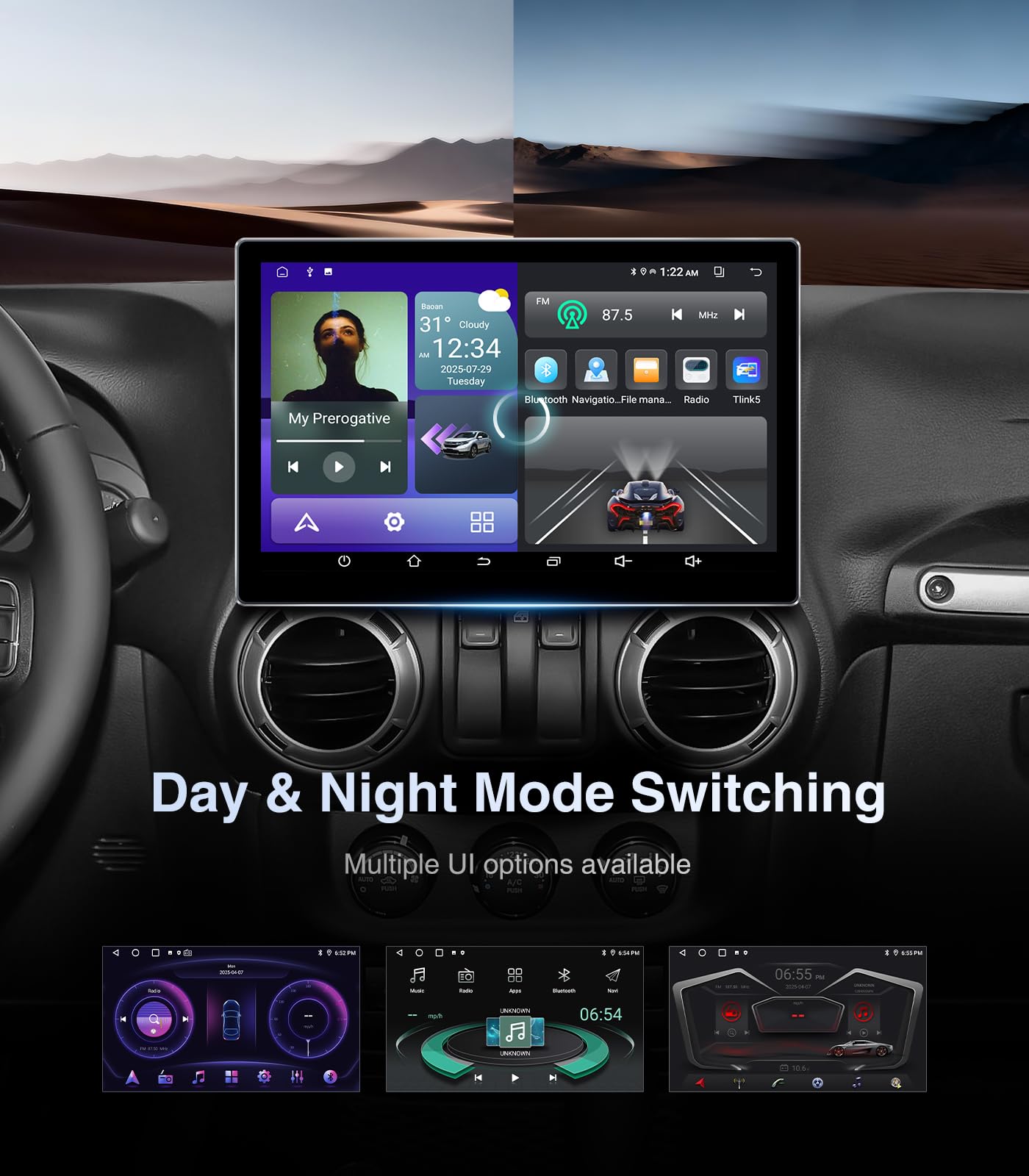 11.5 Inch 64G Car Radio Stereo Upgrade for Jeep Wrangler JK Compass Grand Cherokee Dodge Ram 2009-2012 with Wireless CarPlay/Android Auto/Android 13/Touch Screen/GPS Navigation/HD Backup Camera