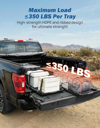 JOYTUTUS Truck Bed Slide Out Compatible with Ford Silverado Ram GMC Sierra Gladiator Toyota Tacoma, Adjustable Length HDPE Heavy-Duty Cargo Storage Tray, Max 350 LBS