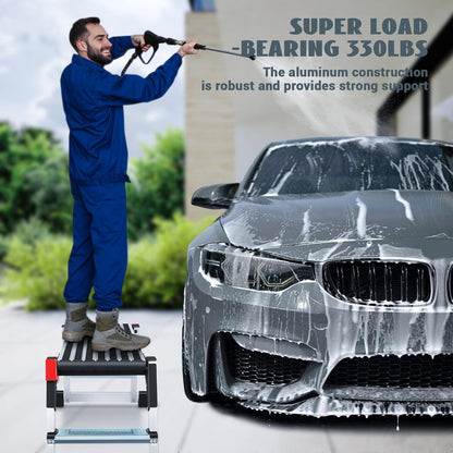 Work Platform, Aluminum Step Ladder, 40"×12"×20" Step Platform Non-Slip, Heavy Duty Folding Work Bench Capacity 330 LBS for Washing Vehicles, Cleaning, Painting, Decorating