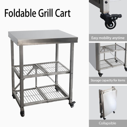 Metrixpio Stainless Steel Kitchen Cart, Foldable Origami Design,Slim Rolling Cart with Storage, Portable Microwave & BBQ, Kitchen Island on Wheels