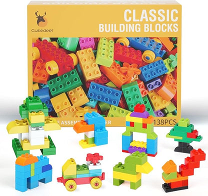 Cutedeer 138 Piece Building Blocks for Kids Toddlers Classic Big Bricks Set Compatible with All Major Brands STEM Large Building Toys with Gift Box for All Ages Boys Girls
