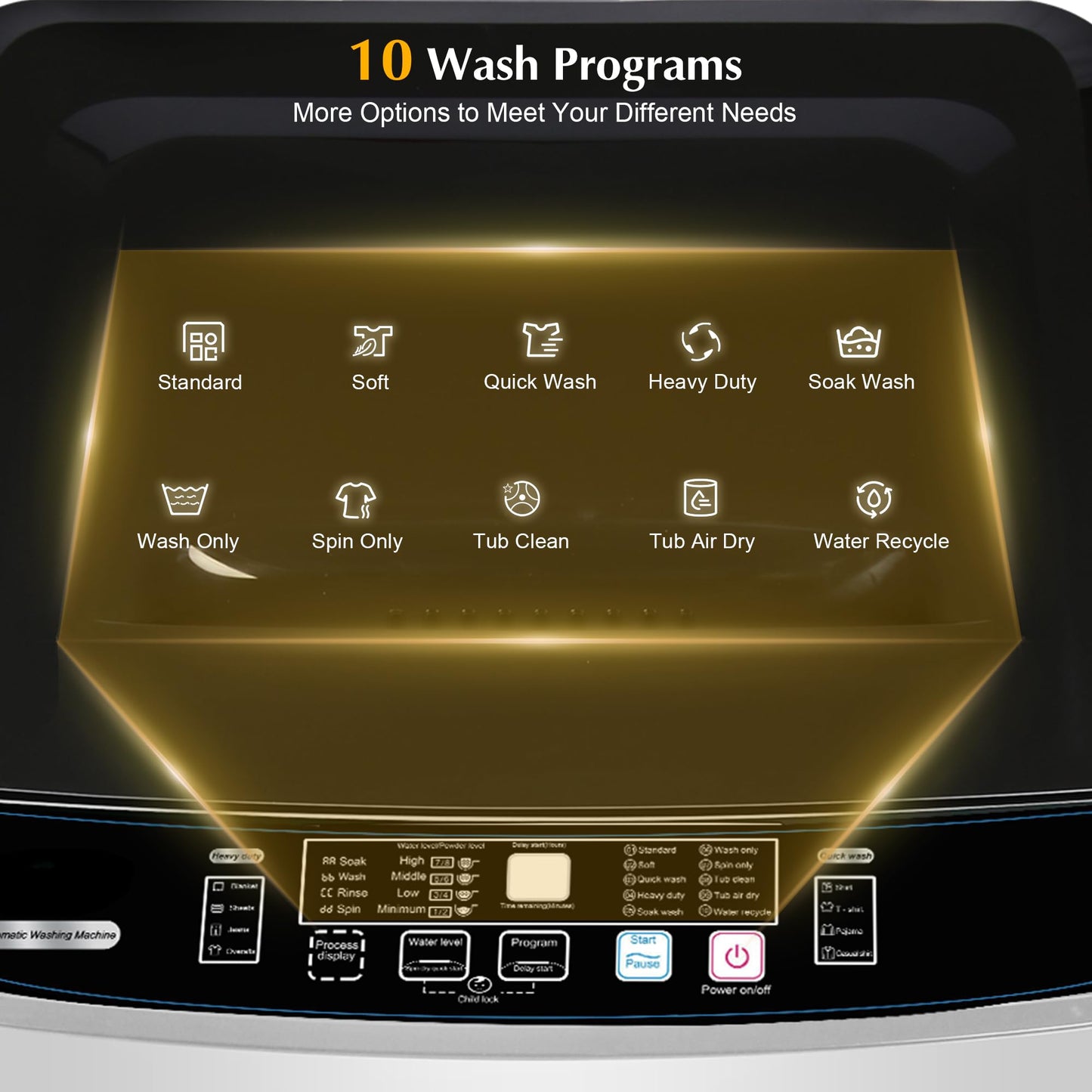 Portable Washing Machine 17.7lbs Full Automatic Portable Washer Machine for Apartment, 10 Wash Program Tub Self-cleaning Small Washing Machines for Dorm, Home, RV, Apartment, Off-White