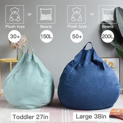 YuppieLife Stuffed Animal Storage Bean Bag Chairs Canvas Cover for Kids(No Filling)/Machine Washable and Durable Toddler Bean Bag Sofa Cover for Room Decor (Kid Painting, 38”)