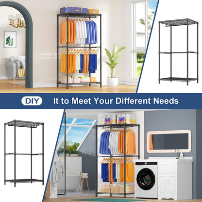 Ulif E12 Pro Clothes Rack，Heavy Duty Freestanding Garment Rack with Shelves，Metal Clothing Closet Storage System for Hanging Clothes，71" W x 16" D x 76.5" H, Hold 960 lbs，Black