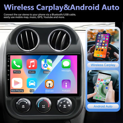 8 Core 4+64G Android 14 Car Stereo Radio for Jeep Compass Patriot 2010-2016, 10" IPS HD Touch Screen Radio with Wireless CarPlay&Android Auto/Bluetooth/WiFi/GPS/AHD Backup Camera/SWC/FM/USB