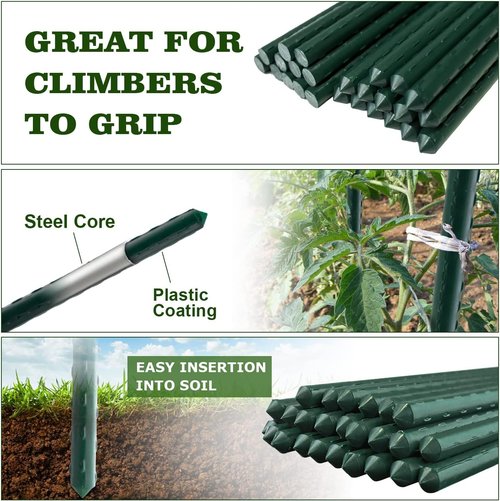 Jollybower 25pcs Steel Plant Stakes - 4 Feet Sturdy Supports for Climbing Plants, Flowers & Trees