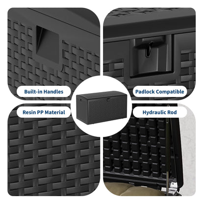 Garvee 120 Gallon Waterproof Large Resin Deck Box Indoor Outdoor, Lockable Storage Container for Patio Furniture Tools, Waterproof Deck Box with Hydraulic Rod Patio Storage Bin for Pool Garden, Black