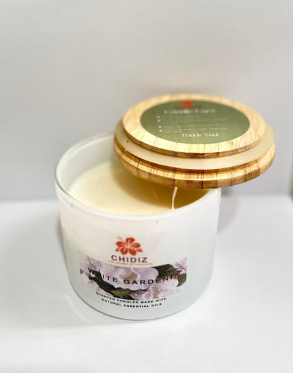 CHIDIZ White Gardenia Soy Scented Candles | Large 1 Wick Jar Candle | Up to 45 Hours Burning Time | Relaxing Aromatherapy Candles | Housewarming Gift for Women and Men (Medium, White Gardenia)