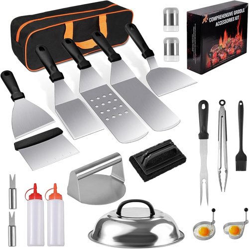 Blackstone 22PCS Griddle Accessories Set - Premium Flat Top Grill Tools with Metal Spatulas & Basting Cover