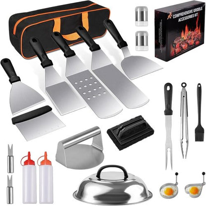 Blackstone 22PCS Griddle Accessories Set - Premium Flat Top Grill Tools with Metal Spatulas & Basting Cover