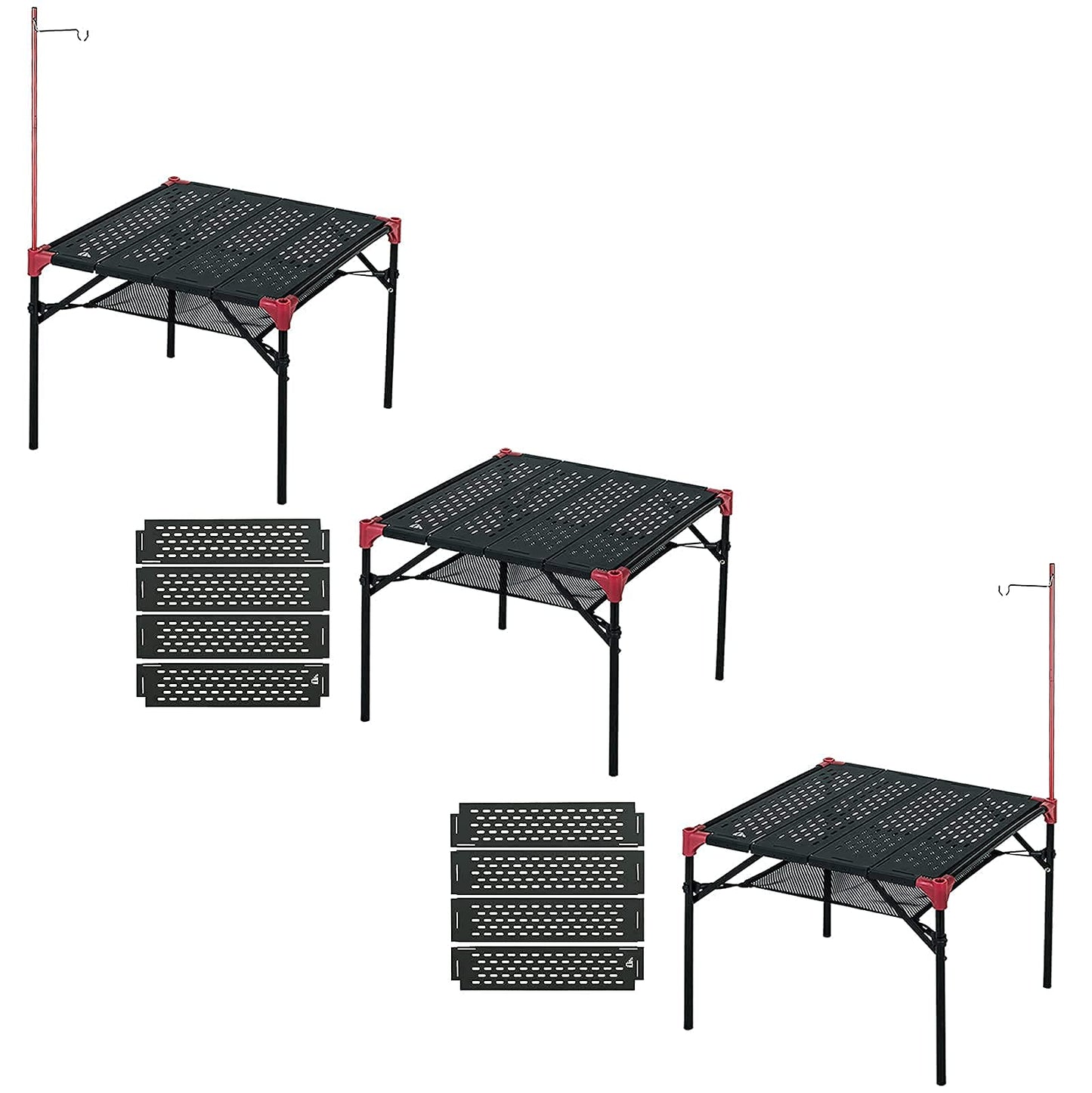 iClimb 3 Extendable Folding Table S and 2 Pack Connecting Plates and 2 Lantern Hanger Bundle, Ultralight Compact for Many People Camping Backpacking Beach Concert BBQ Party