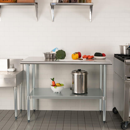 HARDURA Stainless Steel Table 30X48 Inches with Undershelf and Galvanized Legs NSF Heavy Duty Commercial Prep Work Table for Restaurant Kitchen Home and Hotel