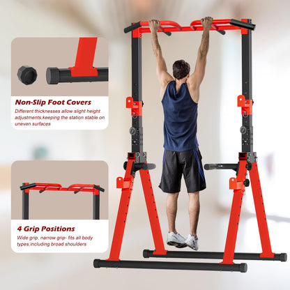 Aroha Foldable Power Tower Pull Up Bar Station, Multi-function Stable Pull Up Dip Station for Home Gym Strength Training Equipment