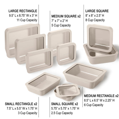 BRIVARA HOME 20-Piece Glass Food Storage Containers Set with Lids (10 Containers + 10 Lids) | Microwave-Safe Airtight Seal, Oven-Safe Ceramic-Coated Glass | Zero Plastic, No PFAS/PFOA/BPA [Crema]