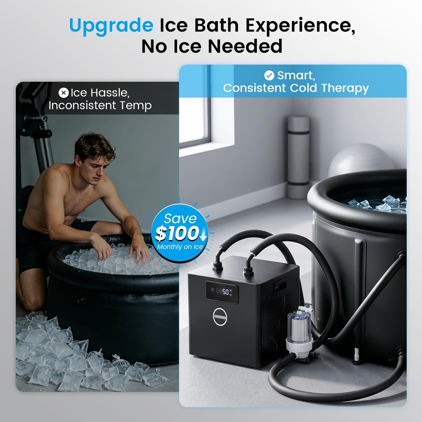 BAOSHISHAN Cold Plunge Chiller, 1/2 HP Ice Bath Chiller, Fast Cooling to 50F, Easy Setup with Pre-Assembled Pump & Filter, for Ice Bath Cold Therapy Muscle Recovery System